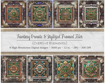 Fantasy Ornate Tiles Digital Paper, Digital Elements