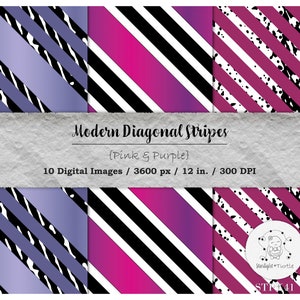 Modern Diagonal Stripes Pink & Purple Digital Paper, Digital Texture, Abstract, Backgrounds, Crafts, Digital Art, Printable, Commercial Use