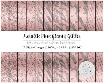Metallic Pink Glitter Patterns, Glam Digital Paper (JPG, 12in, Digital Download)