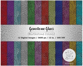 Birthstone Gemstone Glass Digital Paper, Jewel Tones (Digital Textures)