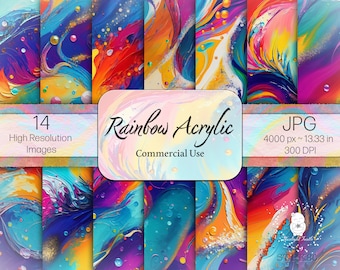 Rainbow Acrylic Paint Textures, Vibrant Swirls (Digital Paper)