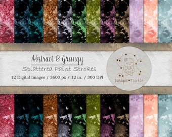 Abstract and Grungy Paint Splatter and Strokes Digital Papers, Textures, or Backgrounds