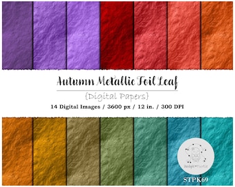 Autumn Foil Leaf Digital Paper, Halloween Textures (Digital Download)