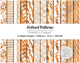 Metallic Copper Abstract Patterns, Seamless Digital Paper (PNG)