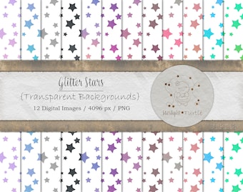 Glitter Stars Digital Textures, Digital Paper, Transparent Background, PNG , Gradients, Instant Download, Commercial Use