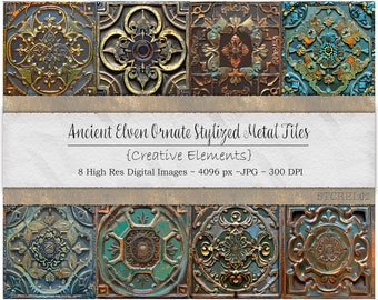 Elven Ornate Metal Tiles, Fantasy Texture Graphics (Digital Download)