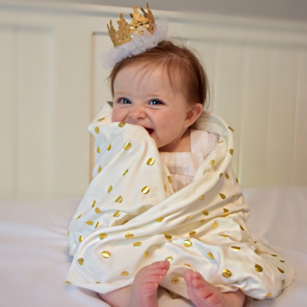 Gold dots Swaddling Blanket, Receiving Blanket, Cuddle Blanket