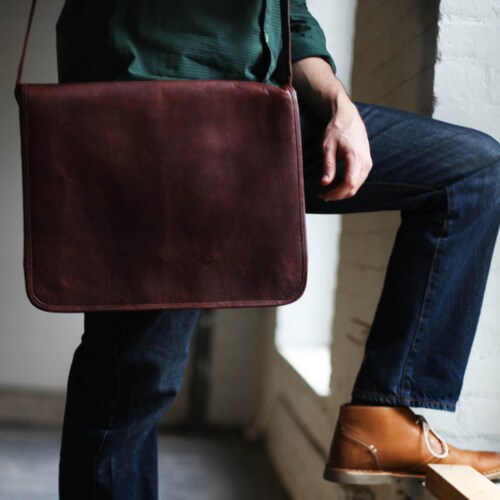 Leather Messenger Man Bag Custom Laptop Briefcase Calagry XP Etsy