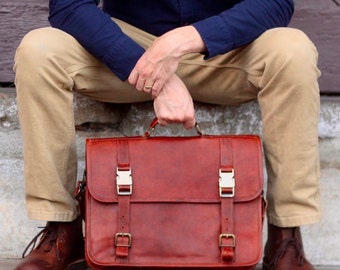 Custom Leather Messenger Laptop Bag -Sellwood Style