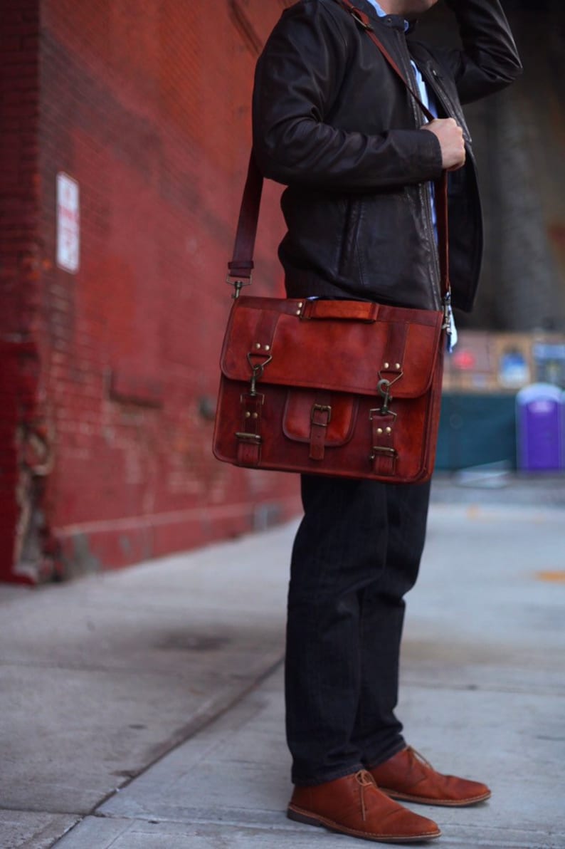 Leather Messenger Man Bag Custom Laptop Briefcase Calagry XP image 2