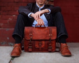 Leather Messenger Man Bag Custom Laptop Briefcase Calagry XP