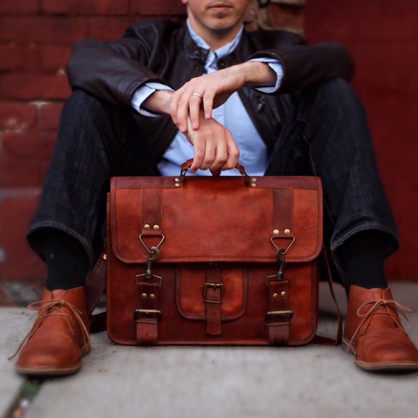 Leather Messenger Man Bag Custom Laptop Briefcase Calagry XP