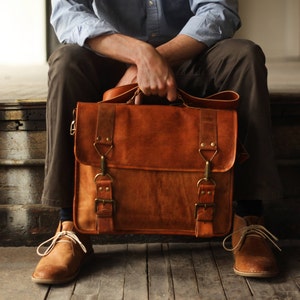 Custom Calgary Men's Leather Messenger Bag image 1