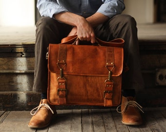 Custom Calgary Men's Leather Messenger Bag