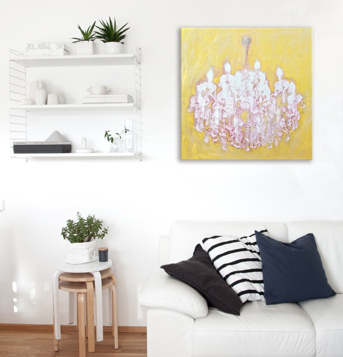 Gold Chandelier Wall Art Pink Gold Chandelier Painting Gold Etsy