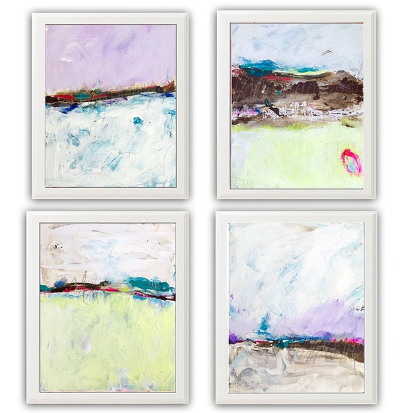 Abstract Painting Set, Abstract Canvas Small, Canvas Wall Art, Neutral, White Purple