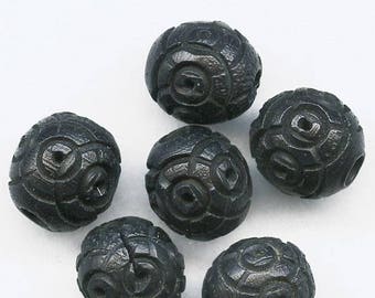 Antique French carved black Corozzo Tagua Palm beads 8mm pkg of 10. b7-wo247
