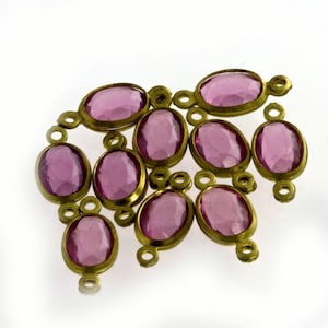 Vintage faceted oval rose plastic stone in brass 2 ring channel, 12x6mm, package of 20