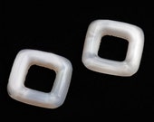 Vintage Bohemian satin glass frosty white translucent square ring. 15mm pkg of 4. b11-bw-1026