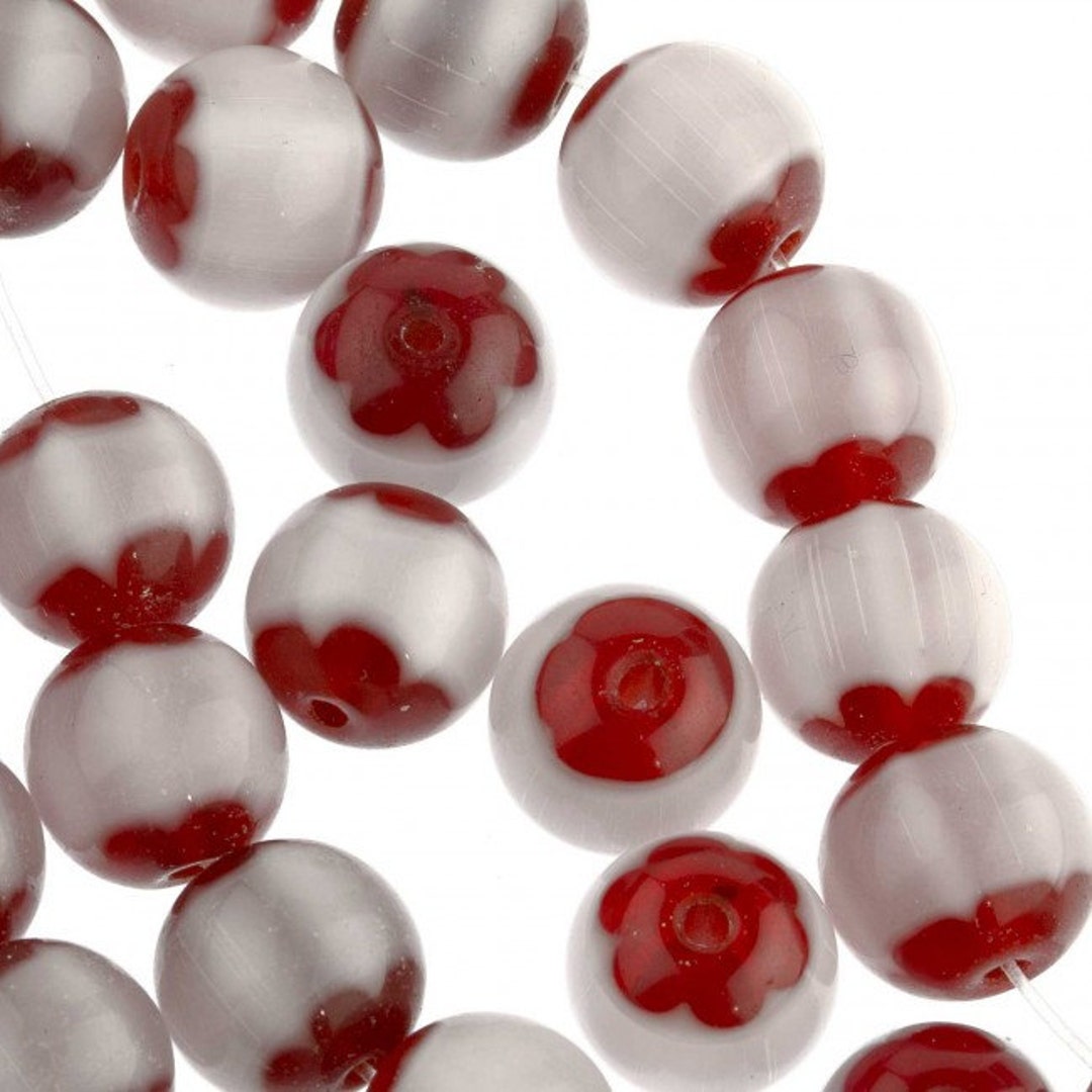 Vintage Translucent Garnet Red Round Beads With Milky Opalescent Bands ...
