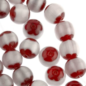 Vintage translucent garnet red round beads with milky opalescent bands. 8mm. 50pc. b11-rd-0753