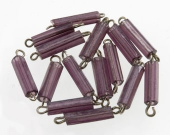 Vintage amethyst 5-sided glass bugles on fine silver wire. 13x2mm 25 pcs. b11-pp-1047