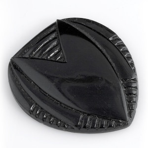 Vintage jet glass Art Deco flat back cabochon. Czechoslovakia. 34x29mm 1 pc. b5-799