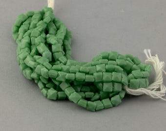 Antique Czech green flat square nailhead beads. 4mm. Rare! Strand of 25 b17-073