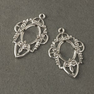 Stamped sterling silver plated brass pronged setting for 14x10mm cabochon. 37x25mm. Package of 2. b9-2392s