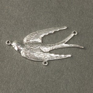 Silver plated stamped brass 3 ring bird connector / pendant. 40x20mm Pkg. of 1. b9-0722s