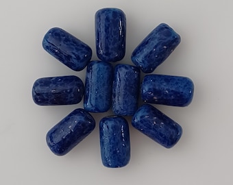 Vintage cilinders van lapis lazuli glas, Japan, 14 x 8 mm. Verpakking van 10 stuks. b11-bl-1171