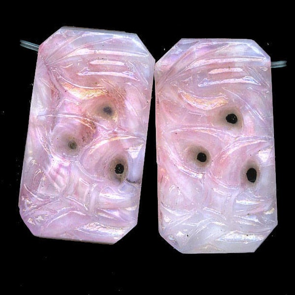 1920s Gablonz molded rose quartz glass pendants. Pkg of 4. b11-pp-0987