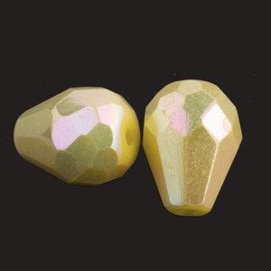Vintage faceted AB glass teardrop, Germany. 13x9mm. Pkg of 2. b11-yo-0864-2