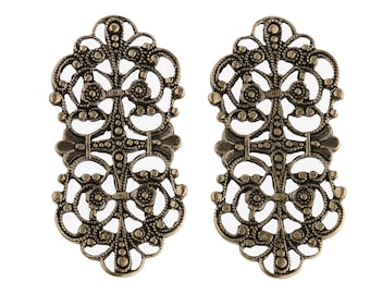 Estampado ornamental de filigrana de latón de estilo victoriano, enlace o conector. 35 x 18 mm. Paquete de 2. b9-0877