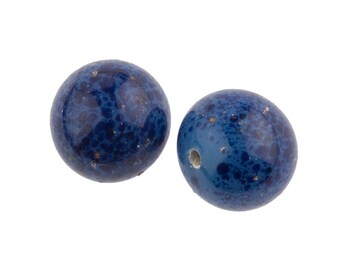 Lot 100 Perles Anciennes En Verre Bleu Lapis - Perles Rondes Plates Vintage, Occasion, Fabriqué En Inde
