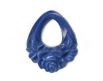 1920s Bohemian molded lapis blue glass pendant. 35x30mm pkg of 1. b11-bl-1107