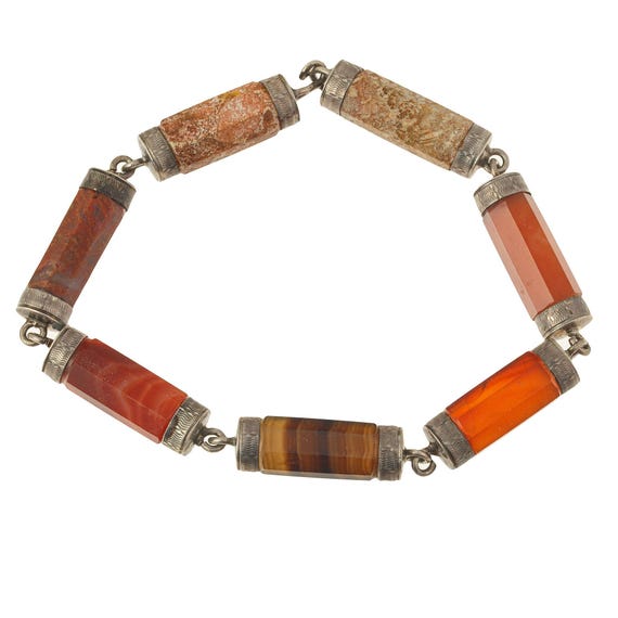 Victorian Scottish Hexagonal agate gemstone brace… - image 1