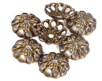 Vintage oxidized solid brass stamped ornate 10 petal 6mm bead cap. Pkg.20. b9-2499