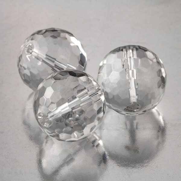 16 mm faceted genuine clear quartz crystal faceted round bead, Pkg of 1. b4-qua369sbk