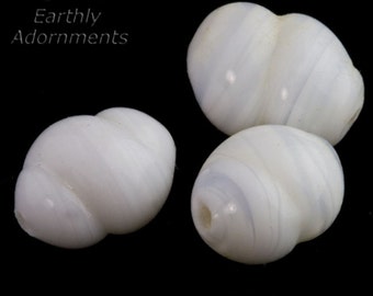 Rare vintage striated opal white lampwork glass swirled beads. 14mm x 10mm. Pkg. 6. Japan. b11-bw-2040