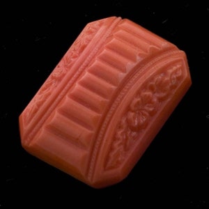 Coral vintage prensado vidrio Art Deco plano cabujón Checoslovaquia 18x13mm 2 uds. b5-759