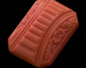 5,コーラルピンクの花柄ガラスカボッションビンテージ素材7個