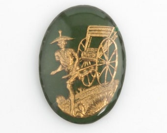 Chinese rickshaw carrier intaglio cabochon. Sold individually. 25x18mm. b5-949