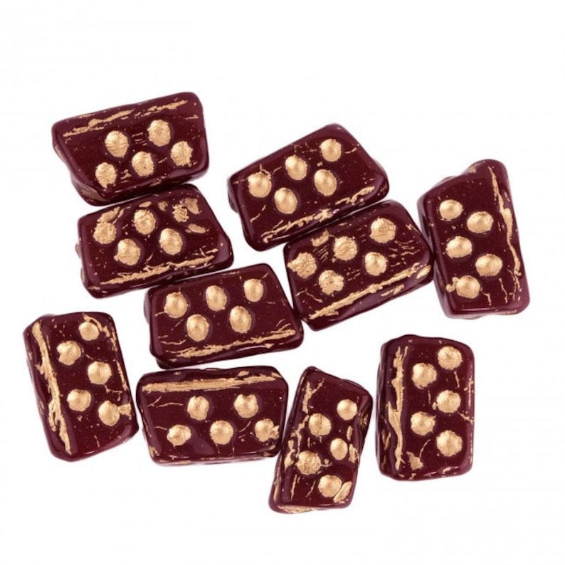 Czech Dice Glass Beads. Metallic Gold Dots on Red. Pkg of 10. Etsy