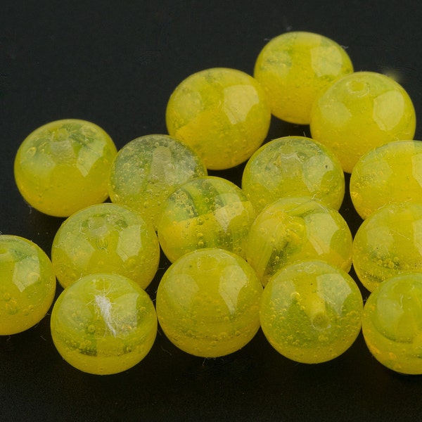 Vintage Japanese Lemon Yellow Semi-Opaque Wire-Wound Glass Rounds. 1960s. 8mm. Pkg. of 20. b11-yo-0755
