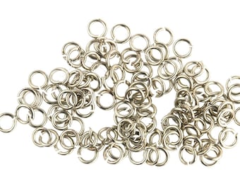 Vintage Oxidized silver plated 21 gauge 4mm round open jump rings. Pkg 100. b9-2471