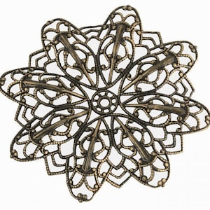 Dapped brass filigree pendant with center setting. 55mm diameter. Pkg. of 1. b9-0624