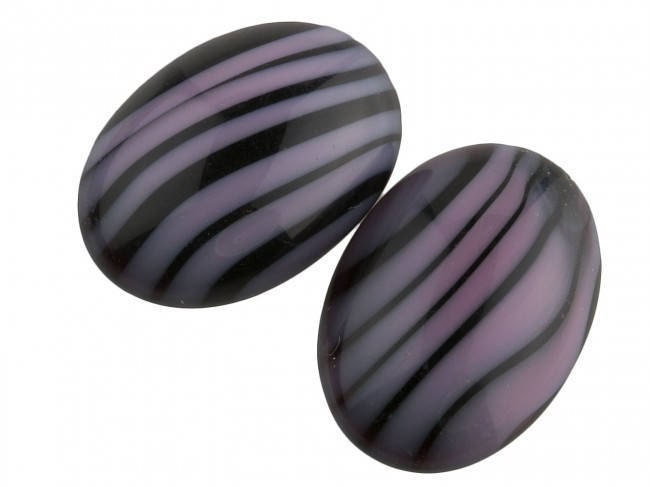 Vintage Striped Satin Glass Cabochon. 18x13mm. Japan. Pkg 1. B5