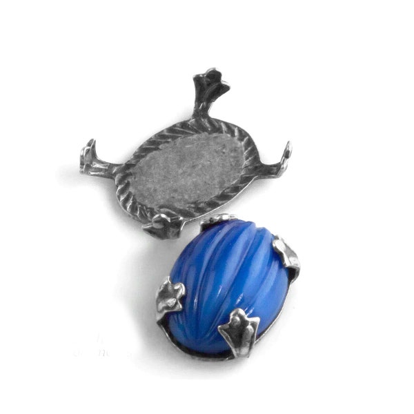 Silver plated brass flat back 4 prong turtle setting for 14x10mm oval. Package of 4. b9-2237