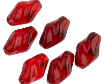 Vintage translucent glass ruby twist beads. 13x8mm. Czechoslovakia. Pkg of 6. b11-rd-0691